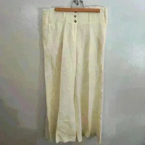 Click by Color Me Cotton 100% Linen Natural Beige Button Pants Large Vintage